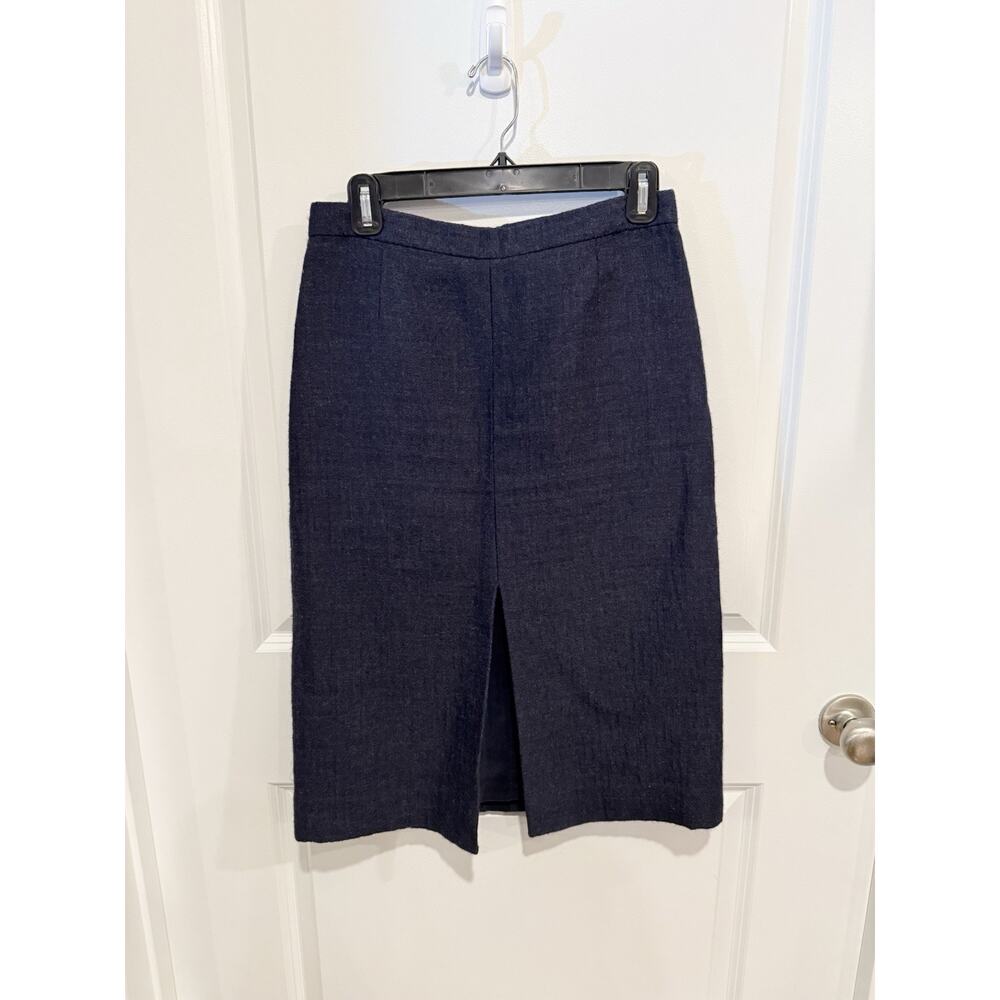 J. Crew Women's Professional Business Navy Blue Pencil Skirt Size 8 Wool Linen
